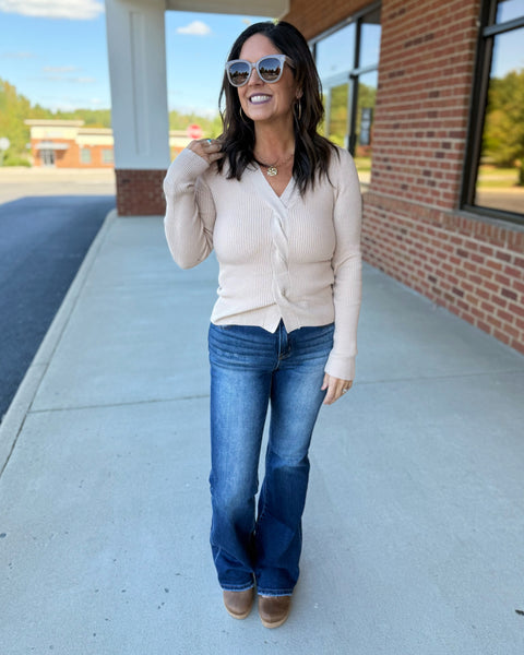 Kari Front Twist Sweater Top in Taupe