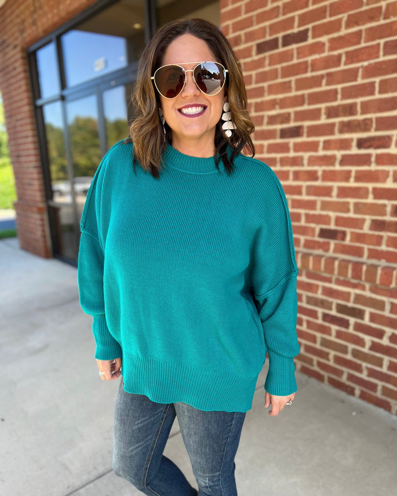Londyn Mock Neck Sweater in Teal - Madi Savvy Boutique