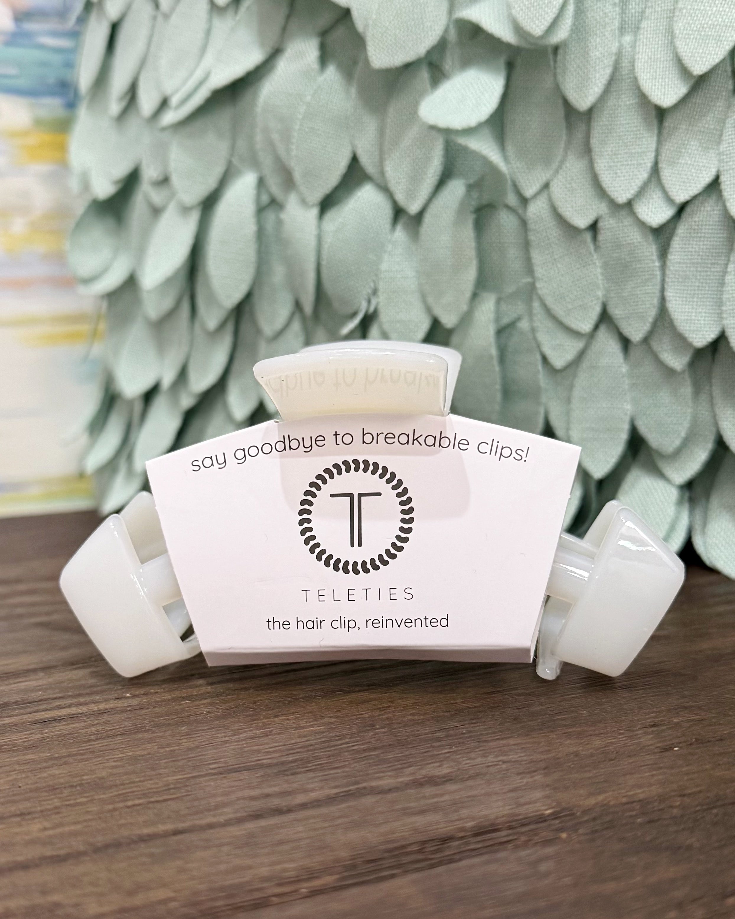 teleties classic hair claw clip in coconut white.