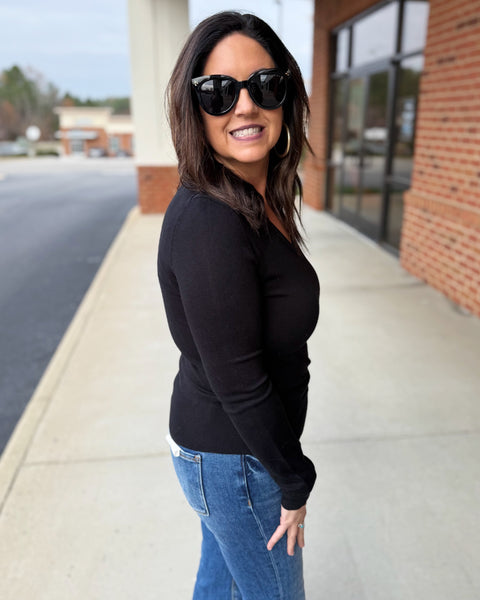 Sasha V-Neck Sweater in Black FINAL SALE
