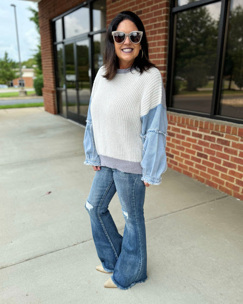 Renee REG/CURVY Sweater in Grey/Denim