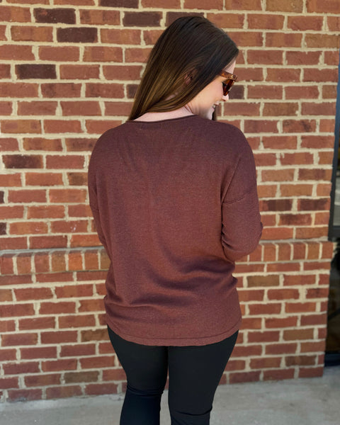 Linda REG/CURVY Front Pocket Sweater in H. Mahogany