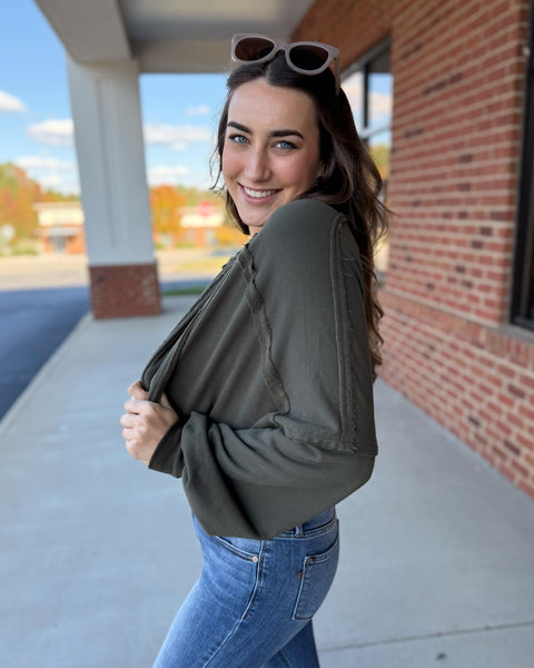 Audrey Cropped Open Cardigan in Green