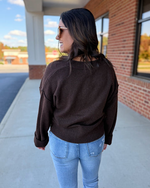 Claire Button Up Cardigan in Brown