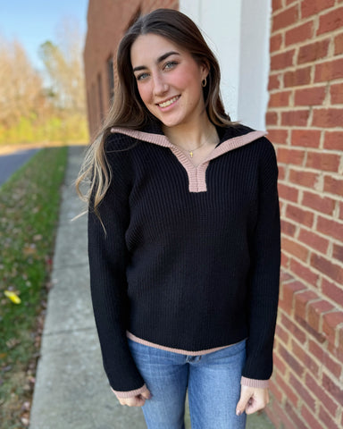 Nia Contrast Detail Sweater in Black