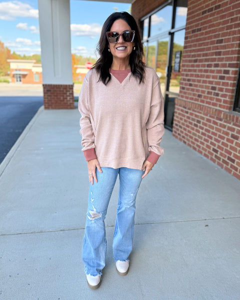 Ryan Brushed Thermal Pullover in Rust