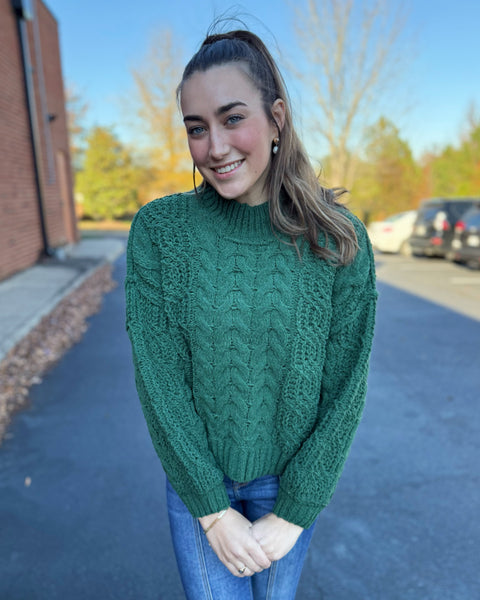 Gemma Cable Knit Sweater in Dark Green FINAL SALE