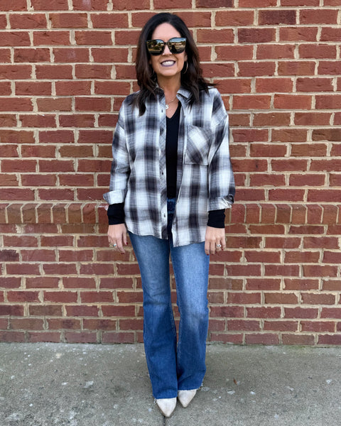 Dana Flannel Button Up in Charcoal