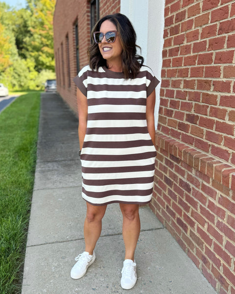 Kaia Stripe Dress in Brown