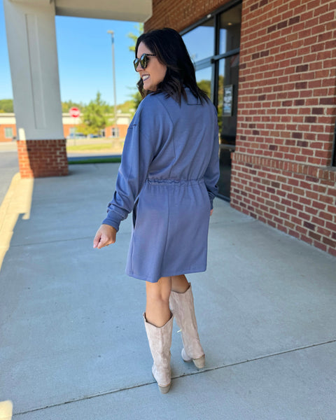 Pamela Butter Soft Knit Dress in Steel Blue