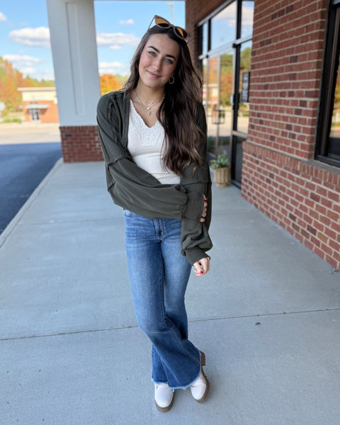 Audrey Cropped Open Cardigan in Green