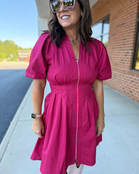 Maria Front Zip Dress in Berry
