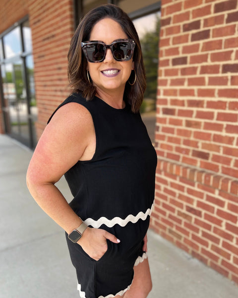 Audrey Scallop Trim Top in Black FINAL SALE