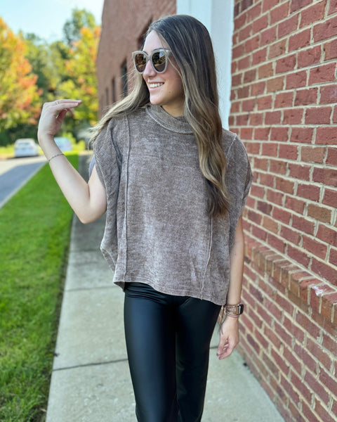 Pandora Soft Knit Pullover Top in Mocha