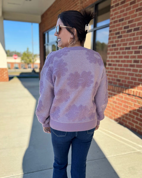 Mary Floral Sweater in Dark Lavender