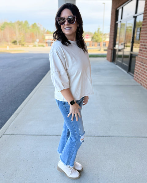 Taya Balloon Sleeve Top in Sand Beige FINAL SALE