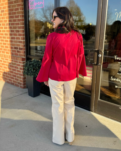 Bridget Button Up Blouse in Red