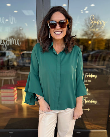 Bridget Button Up Blouse in Hunter Green