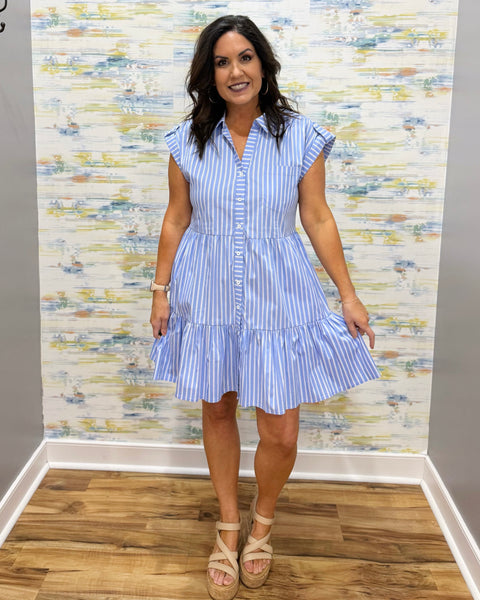 Dahlia Stripe Dress in Blue
