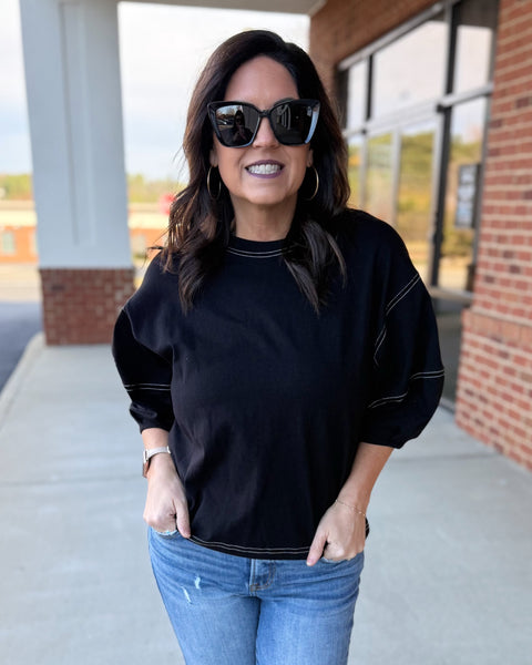 Taya Balloon Sleeve Top in Black FINAL SALE