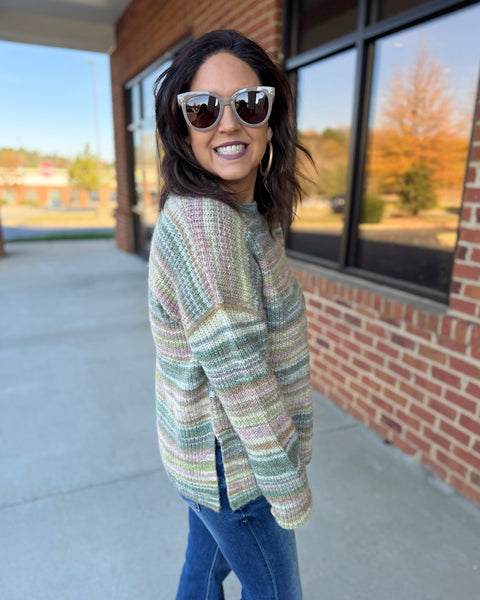 Gina Crew Neck Sweater in Green/Multi