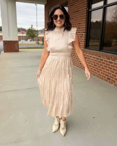 Blaire Tiered Ruffle Dress in Champagne