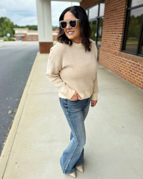 Robin Two Tone Sweater in Oatmeal/Latte