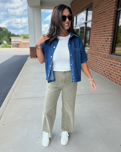 Helena Wide Leg Pants in Olive FINAL SALE