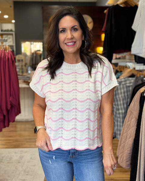 Ella Scallop Knit Sweater in Pink