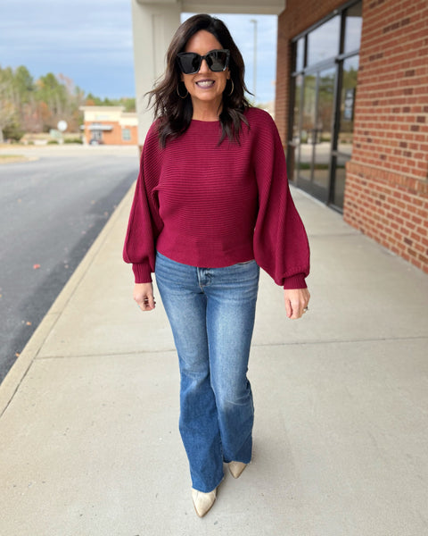 Tara Balloon Sleeve Sweater in Cabernet FINAL SALE