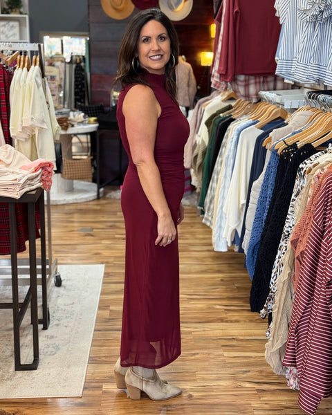 Verity Mock Neck Dress in Wine