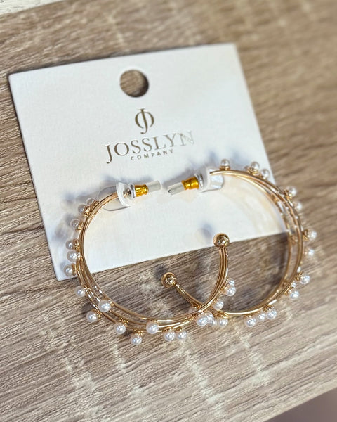Triple Row Wire Pearl Hoop Earrings