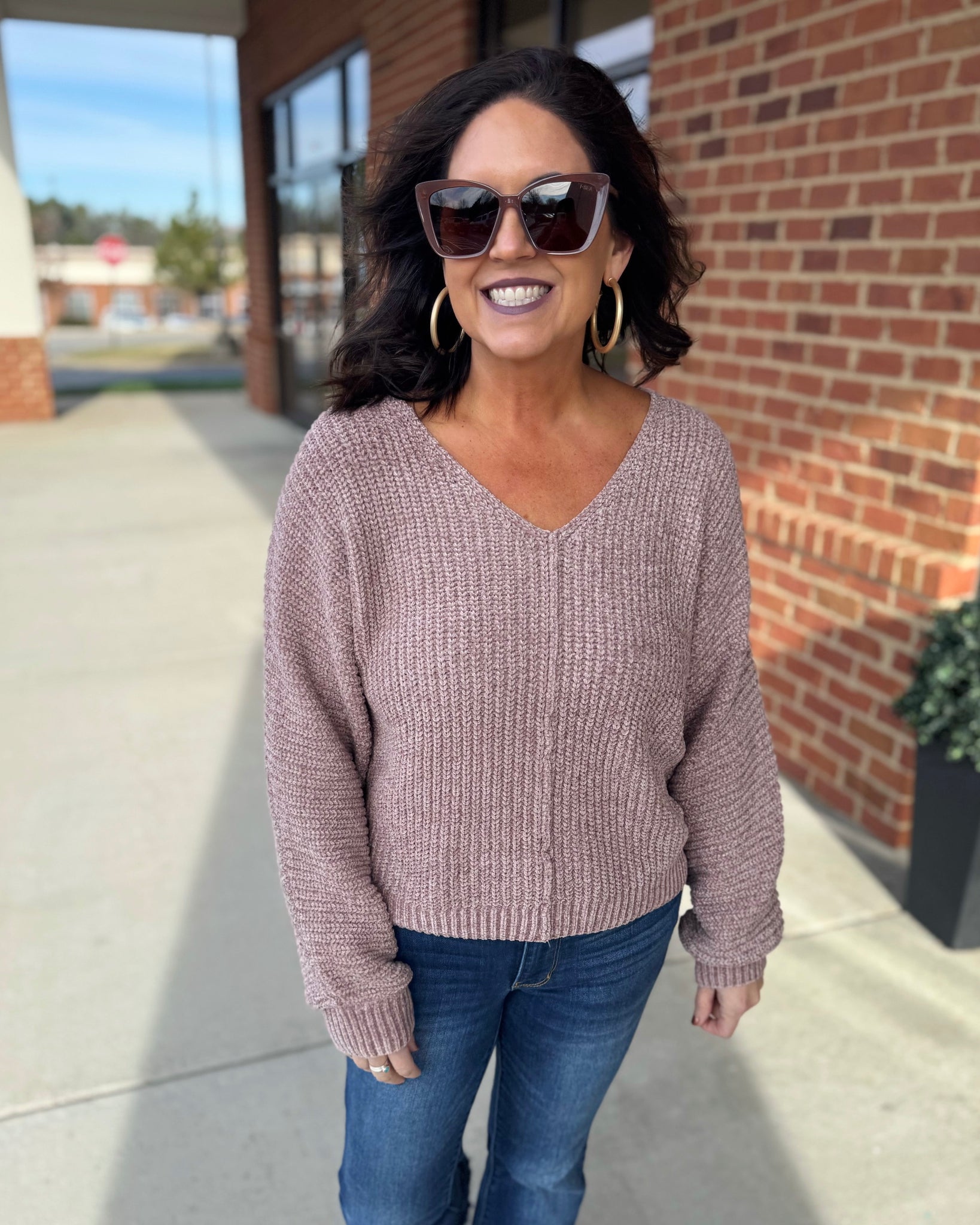 Allison Metallic Sweater in Mauve