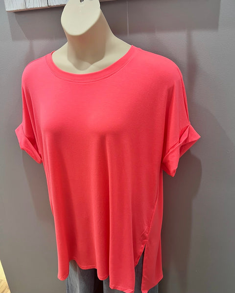 Bethany CURVY Tee in Neon Coral Pink