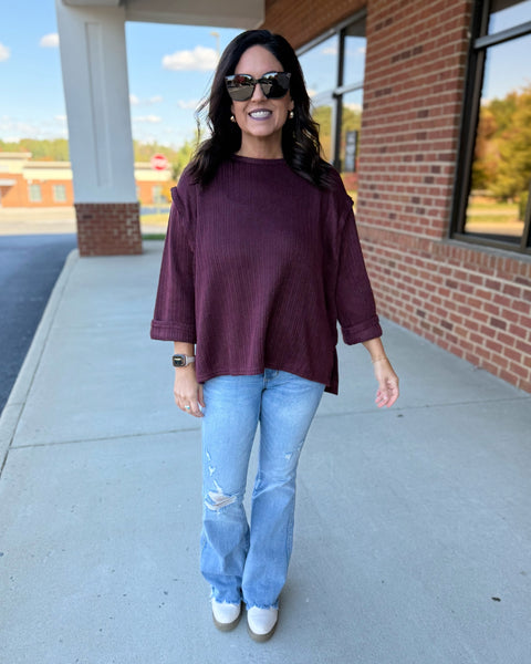 Ryder REG/CURVY 3/4 Sleeve Top in Plum