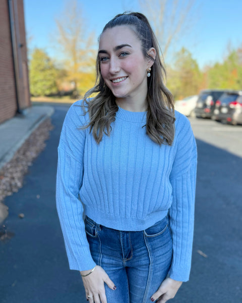 Walker Ribbed Sweater Top in Denim FINAL SALE