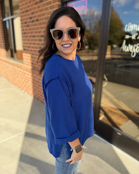 Ryder REG/CURVY 3/4 Sleeve Top in Royal Blue