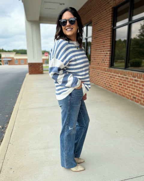 Lara Stripe Sweater in Ivory/Denim