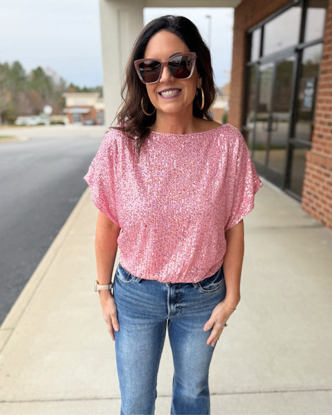 Whitney Glitter Top in Baby Pink FINAL SALE