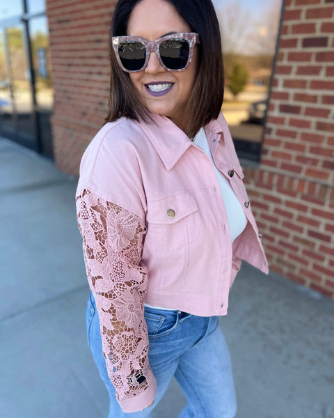 Madison Lace Sleeve Jacket in Dusty Pink