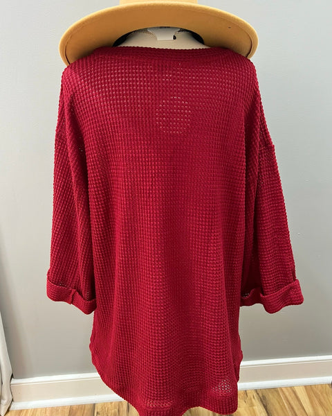 Olivia CURVY Waffle Knit Sweater in Crimson FINAL SALE