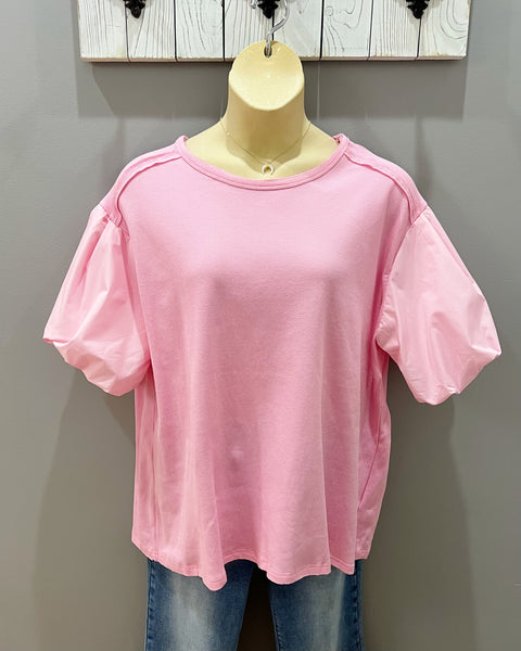 Jayda CURVY Bubble Sleeve Blouse in Pink