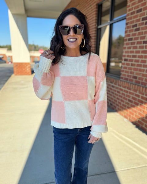 Rachelle Checker Sweater in Strawberry