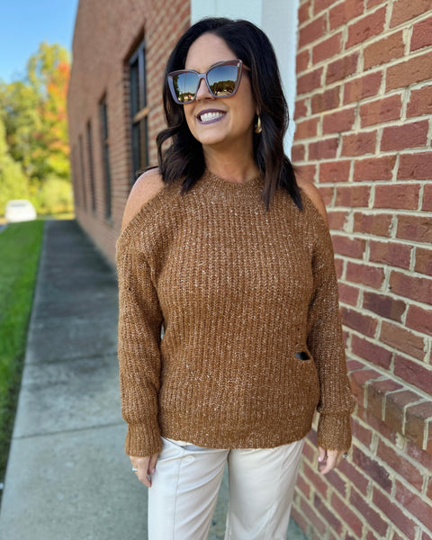 Pia Distressed Sweater in Camel