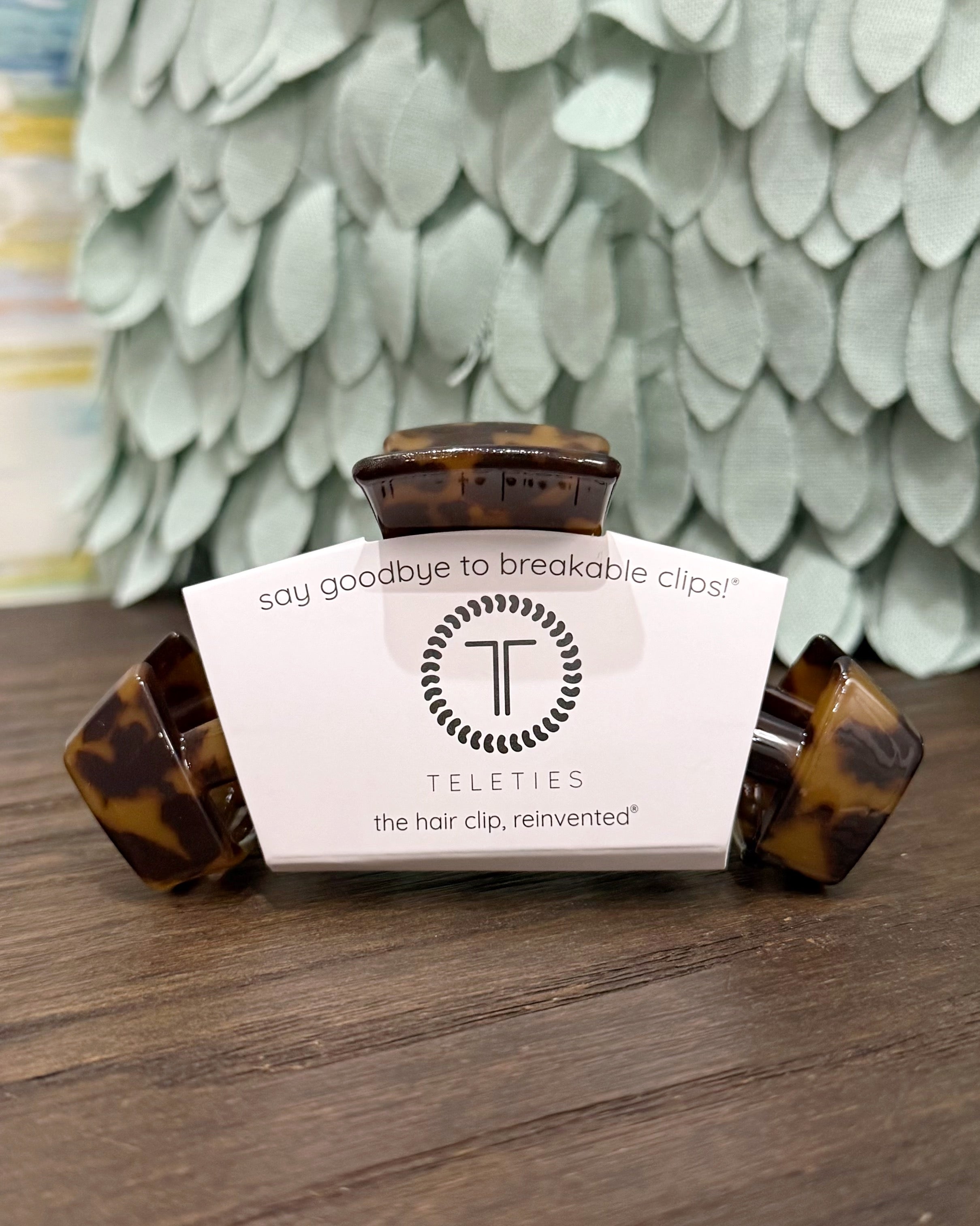 teleties classic tortoise hair claw clip.