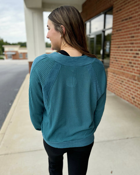 Olivia REG/CURVY Waffle Knit Top in Teal