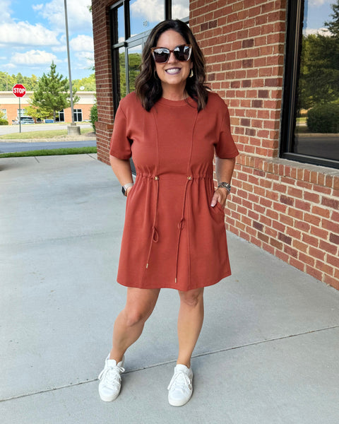 Abigail Drawstring Casual Dress in Chestnut