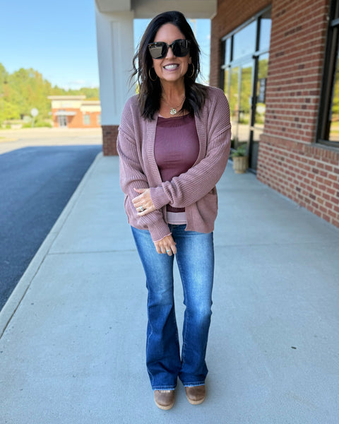 Jana Ribbed Cardigan in Red Bean FINAL SALE
