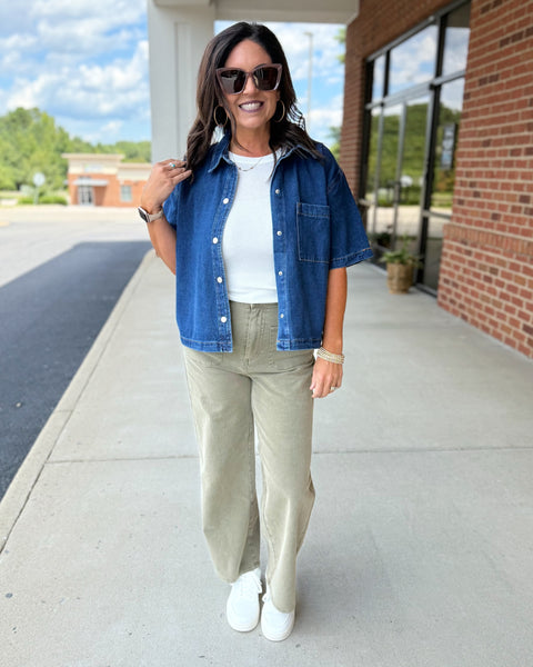 Helena Wide Leg Pants in Olive FINAL SALE