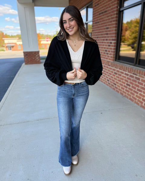 Audrey Cropped Open Cardigan in Black